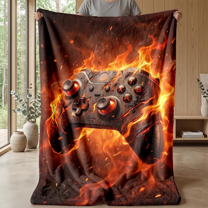 Burning Game Controller blanket Personalized Name Flannel Blanket Soft Cozy Plush Throw for Sofa Bed Lightweight Home Decor