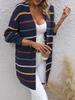 Over Size Striped Long Sleeve Cardigan Coat for Women Autumn Winter Casual Workwear