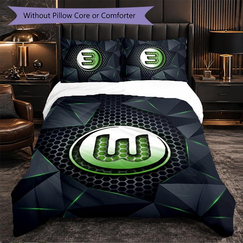 VfL Wolfsburg FC Thema Beddengoed 3-delige Dekbedovertrek Set Decoratief Beddengoed Voor Tienerkamer Woondecoratie