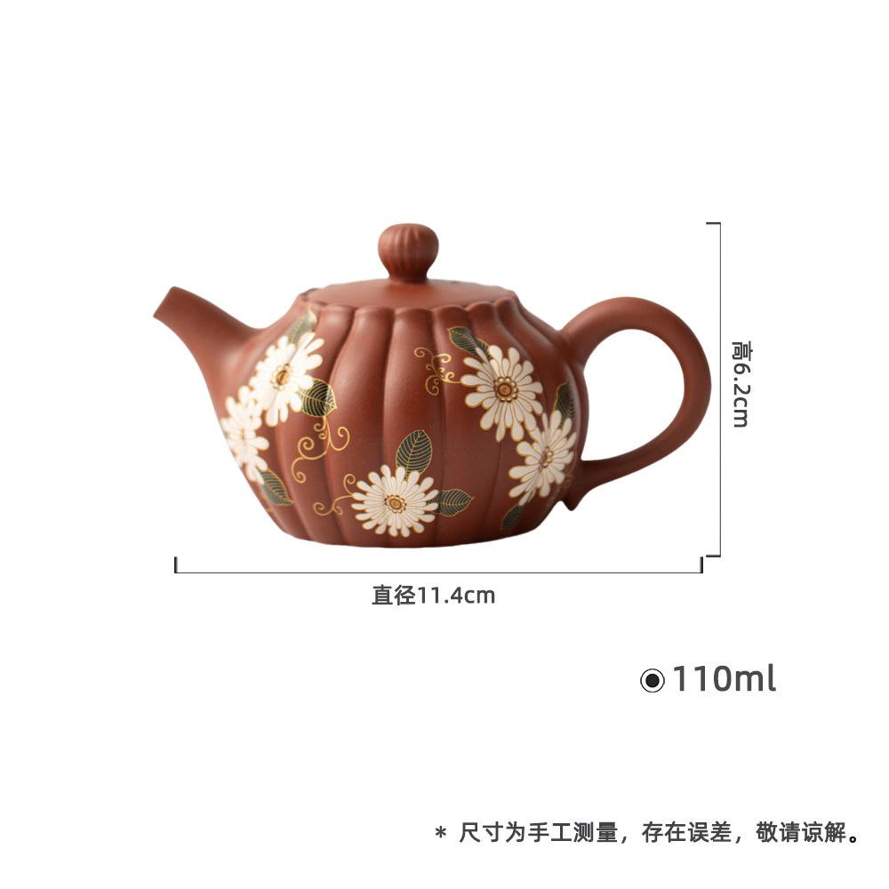 110ml Handmade Purple Clay Teapots Handmade Chrysanthemum Petal Pot Raw Ore Zhu Mud Kettle With Filter Zisha Tea Set Teaware