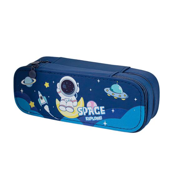 Dual-Layer Pencil Case Faux Leather Cute Stationery Bag Large Capacity Portable Pen Pouch for School Office Supplies A