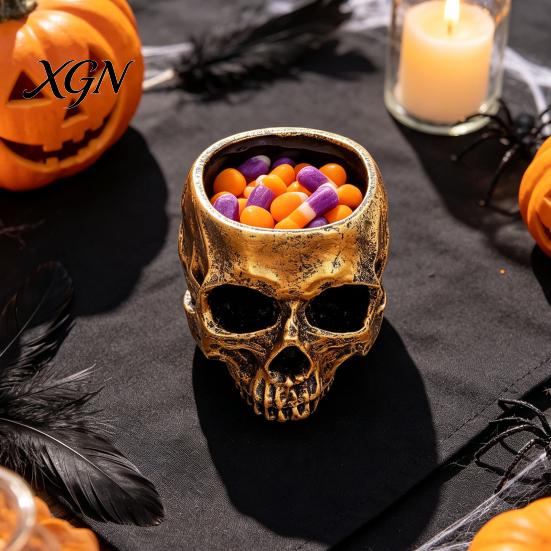 Retro Distressed Skull Decor Planter, Resin Head Flower Pot, Halloween Candy Bowl, Spooky Unique Gothic Gifts Decoration for Tabletop Home Bar Office