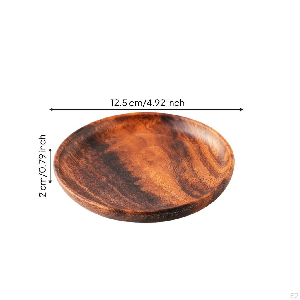 Acacia Wood Dish Round Wooden with Rim Shallow Tray Lip for Entertaining, Tea Time