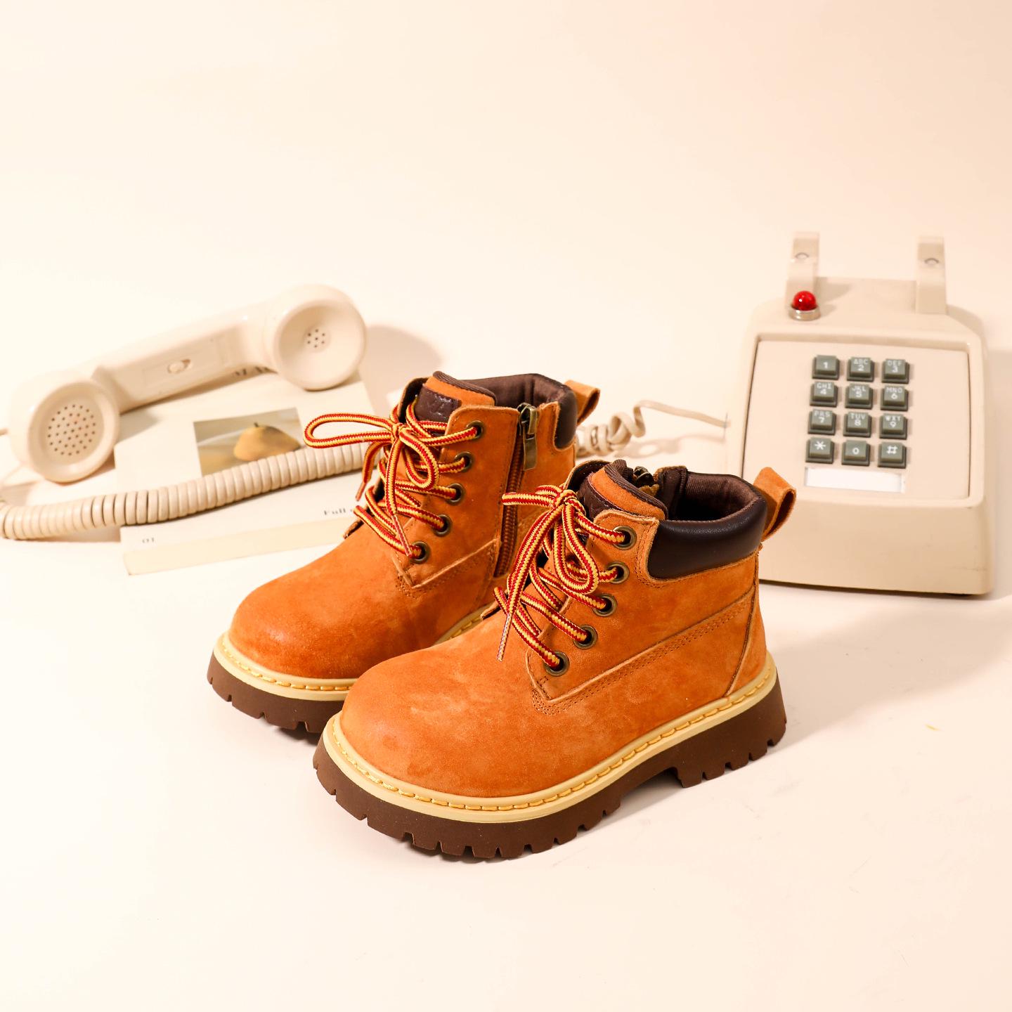 

Kids Genuine Leather Martin Boots, Little Yellow Velvet-Lined Autumn/Winter Short Boots for Girls and Boys, 2025 Trendy. 28