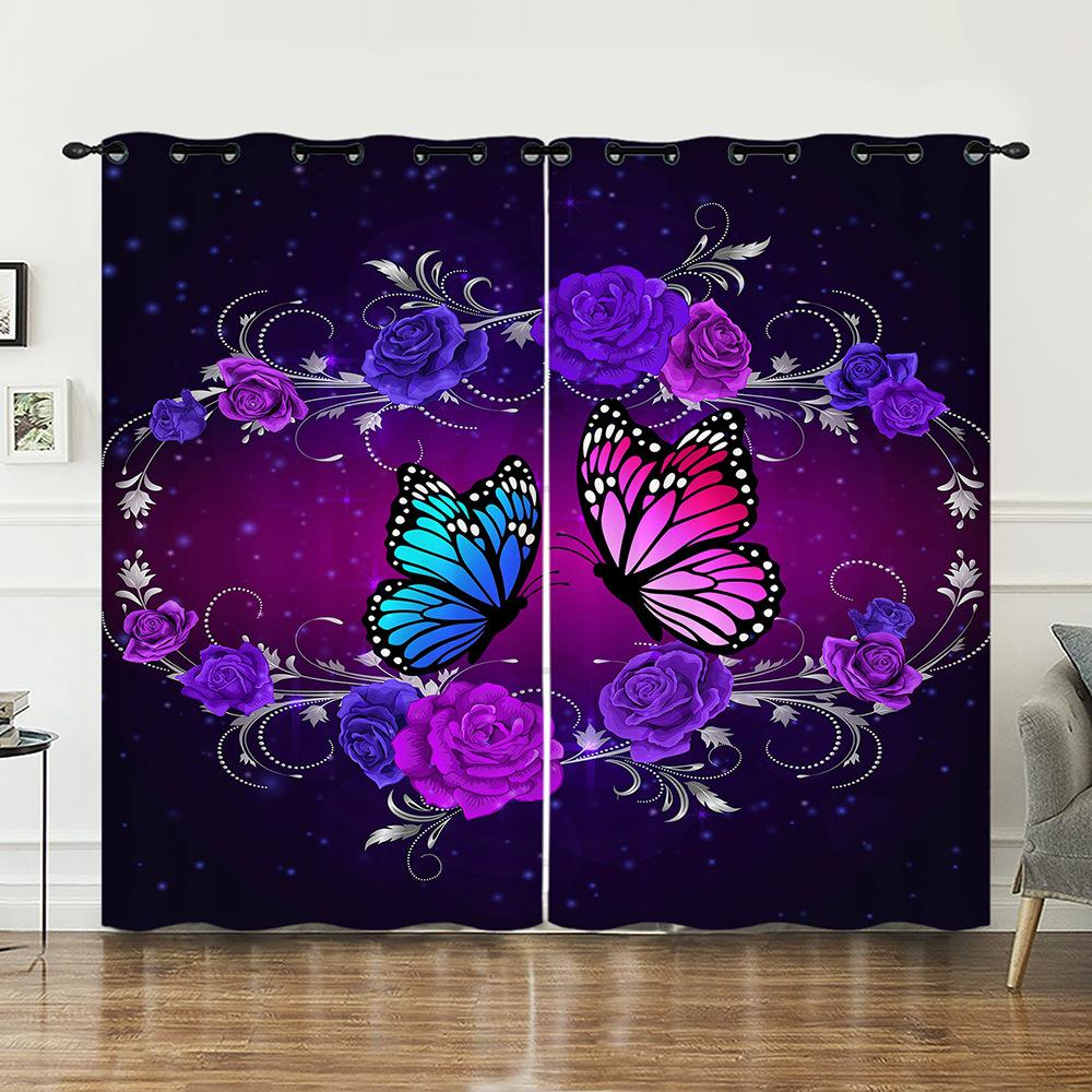 Curtains Butterfly Flower Curtains Digital Printing Blackout Curtains No Punching