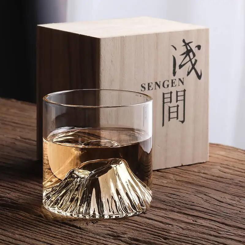 2/1Pcs 175ml New Fuji Whiskey Glass Rocks Bottom Raised Ice Mountain Shape Glass Cup Tumbler for Drink Tea Liqueur XO Wine Cup