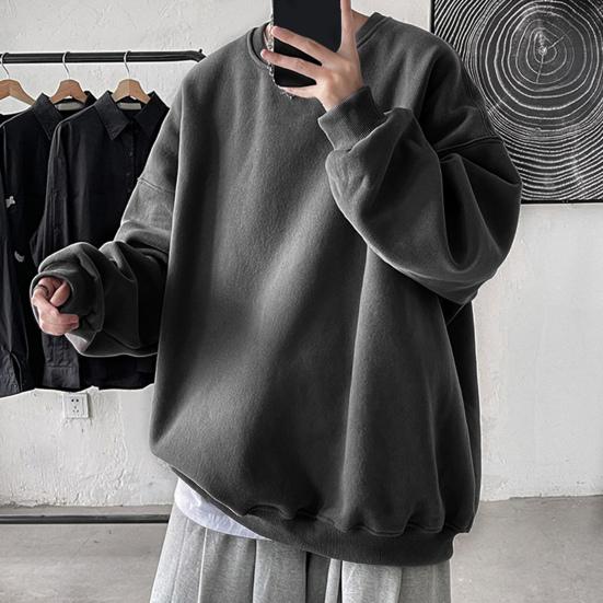 Hanorac pentru bărbați, toamnă, iarnă, largi, de culoare solidă, cu gât rotund, cu mânecă lungă, gros, cald, moale, unisex, ocazional, stil simplu, pentru cuplu.