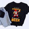 Festive Santa Claus Beer Time Graphic Women TShirt Casual Black Short Sleeve Tee Perfect for Christmas Parties Women Clothes