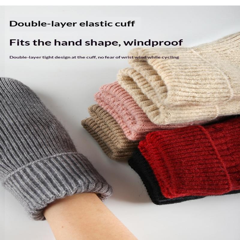 New Knitted Gloves Winter Double Layer Velvet Thickened Warm Cover Gloves Finger Gloves