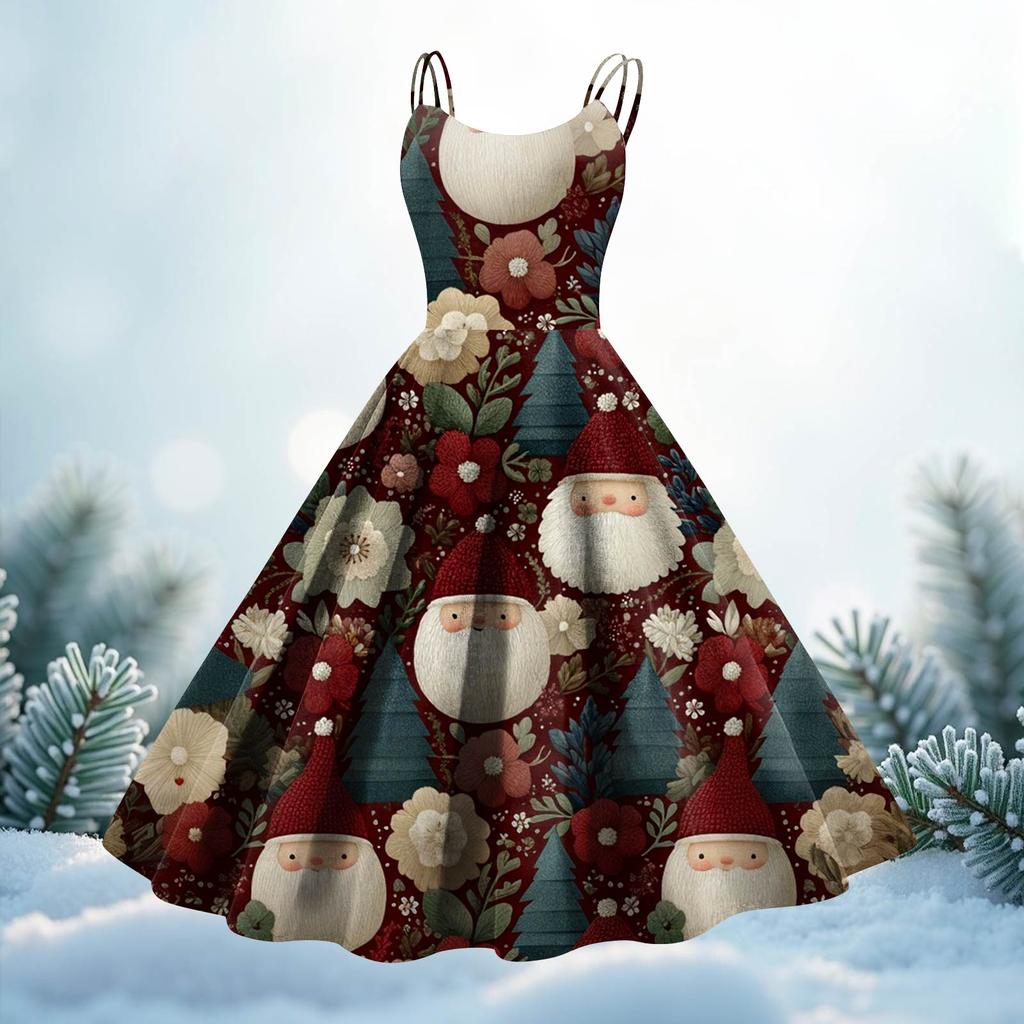 Women's Fashion Christmas Printed Sexy Strapless Gothic Cocktail Dress Punk, Vintage Dress.