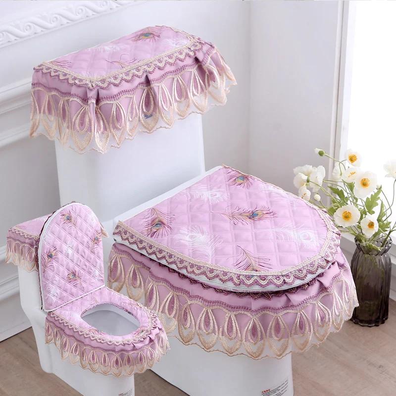 Toilets Cushion 3 Piece Set Lace Detachable Toilet Cover Cloth Dust Cover Toilets Seat Cushion Home Decoration Toilet Cover