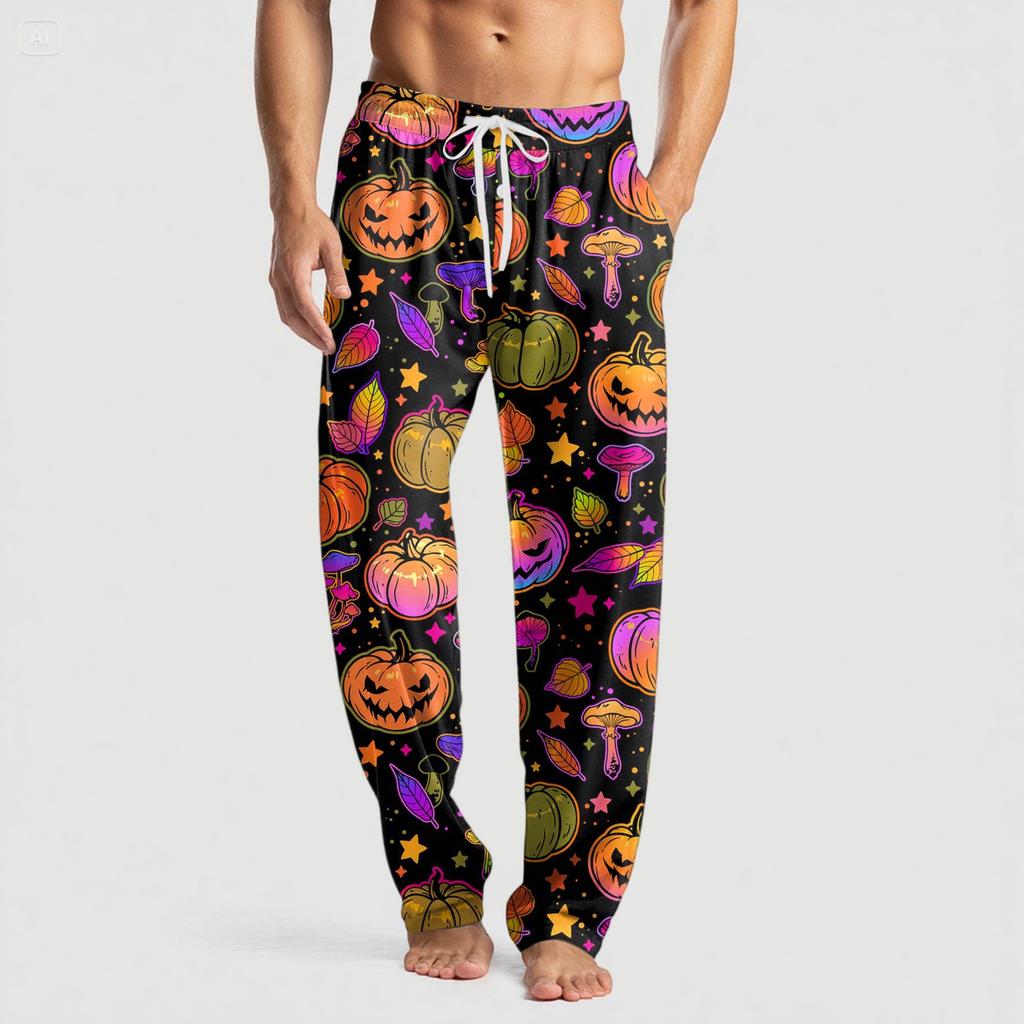 Men's Knitted Halloween Print Pocket Casual Pants Pajama Pants