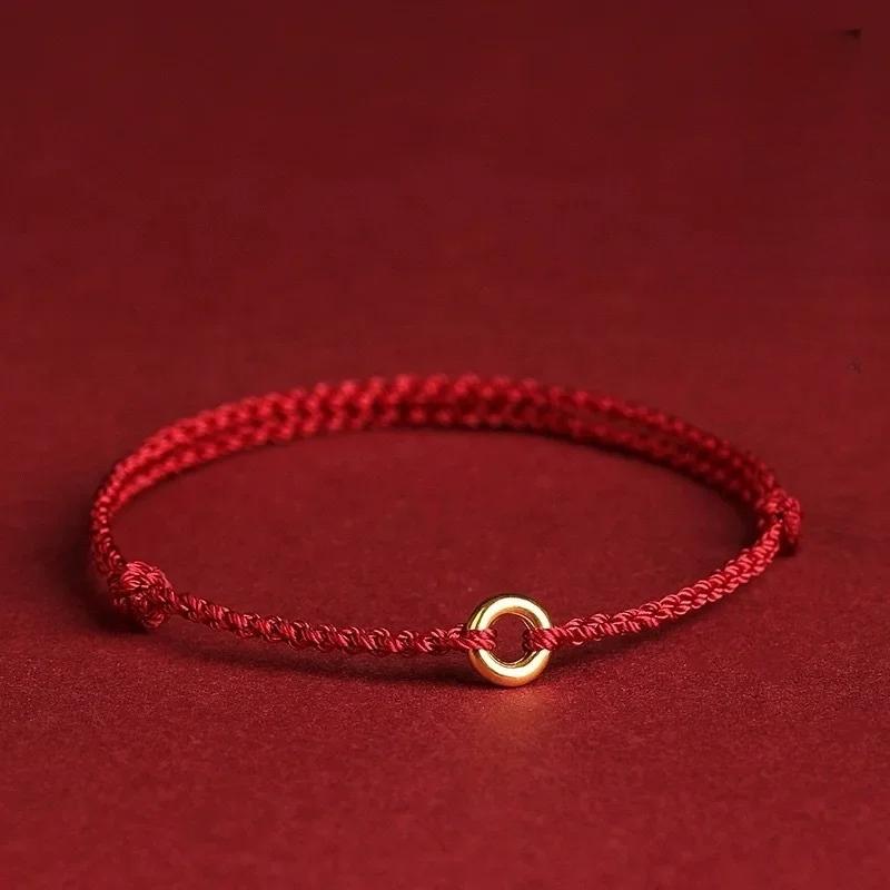 PONYKISS  Sterling Silver 18K Gold Ping Buckle Red Rope Charm Bracelet for Women Classic Fine  Minimalist Accessories