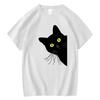 Summer Round Neck Black Cat Pattern Printed Top Fashionable Casual Pure Cotton Short Sleeved Women's T-shirts