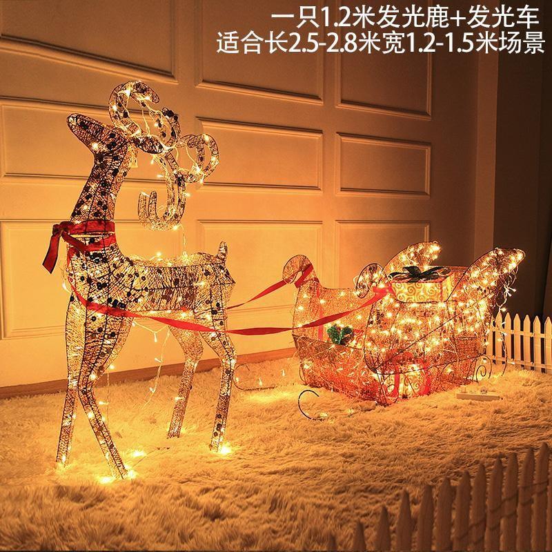 Christmas deer pull cart luminous deer pull cart wrought iron deer ornament hotel lobby window decoration supplies