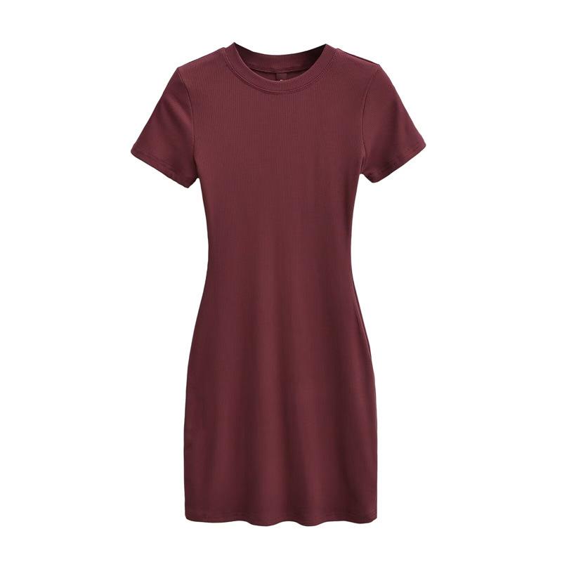 Amerikanischer Stil Schlankes Rundhals-Kurzarm-Bodycon-Kleid - Damen Stretch, Sexy, Reine Begierde Kurzer Rock