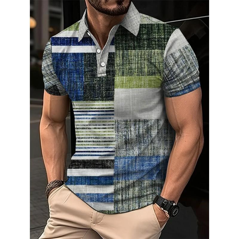 Mens Oversized Retro American Style Polo Shirt With 3D Digital Print Pique Cotton Breathable Comfortable Casual Wear