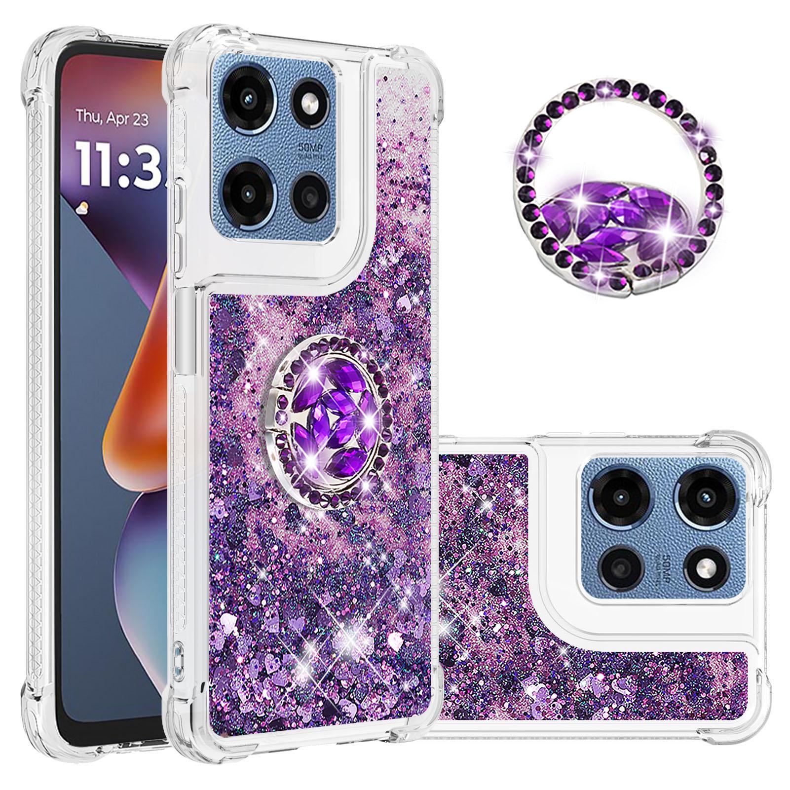 

Для Motorola Мото G 5G (2025) Чехол из ТПУ с подставкой, противоударная крышка-песочные часы Dark Purple/Heart