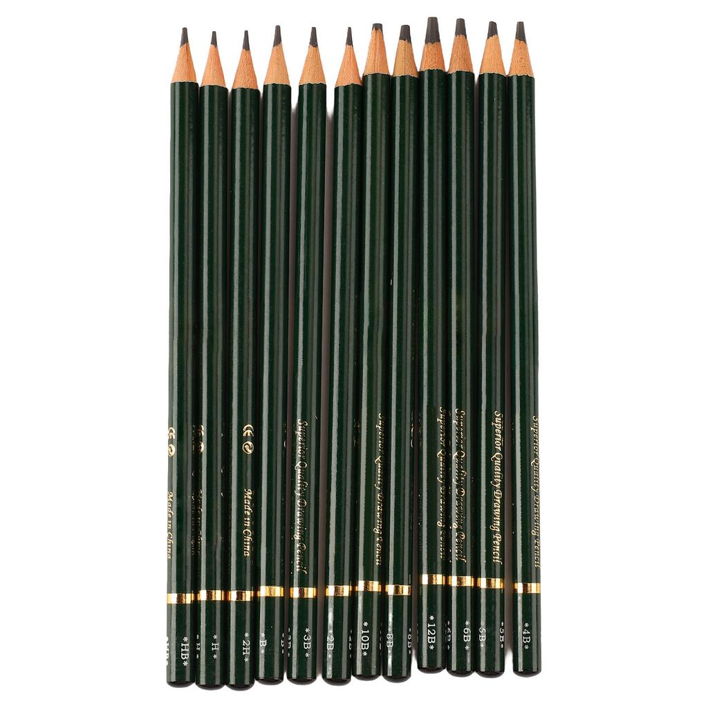 12Pcs Sketch Pencils Kit 12B to 2H Art Graphite Pencil for Kids Adults Beginners Drawing Sketching