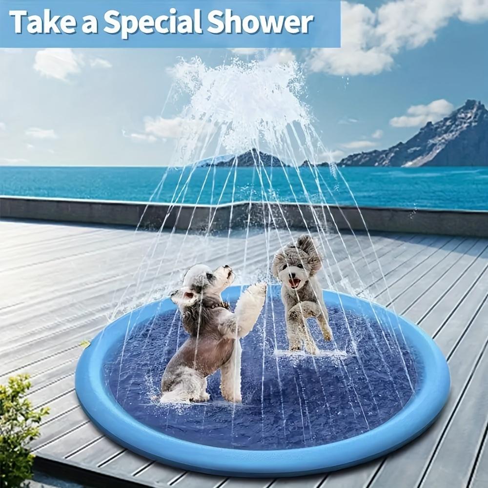 Portable Dog Pool for Outdoor Fun with Built- Sprinkler System, Durable Plastic for Backyard Summer Cooling, Sprinkler Built