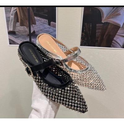 New Style Luxury Crystal Footwear Silver Women Flat with Shoes Female Pointed Toe Fashion Rhinestones Shallow Ladies Flats Shoes