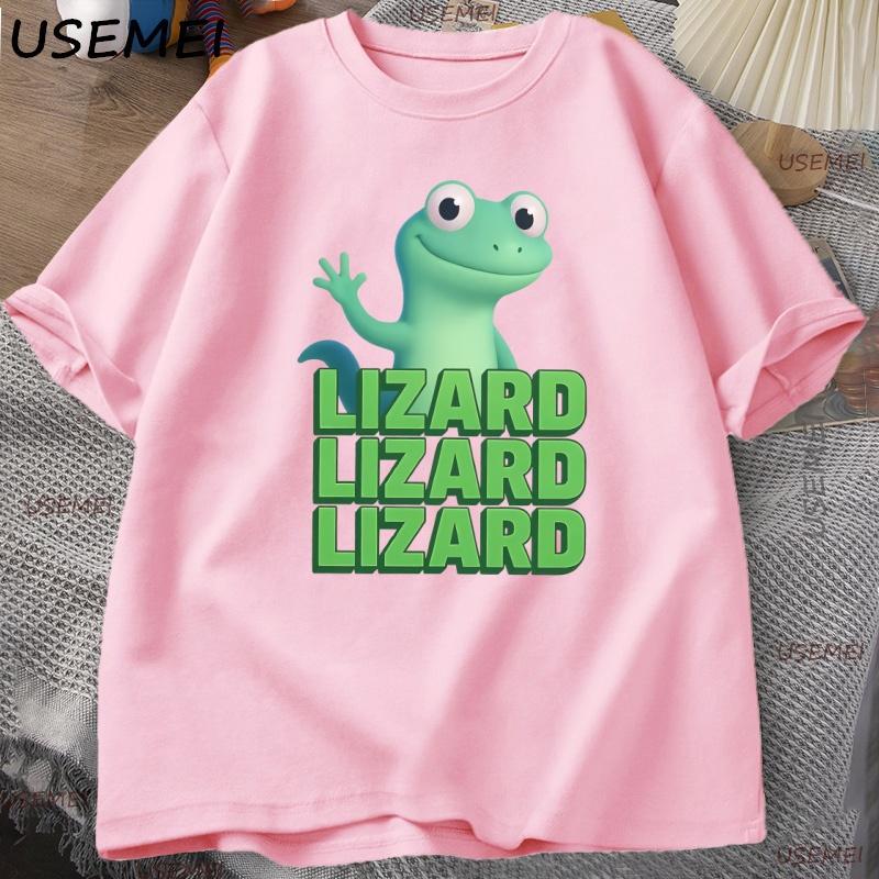Lizard Lizard Meme T-Shirt for Men Funny Weirdcore Y2K Clothes Casual Loose Short Sleeve Cotton T Shirt Round Neck Tops