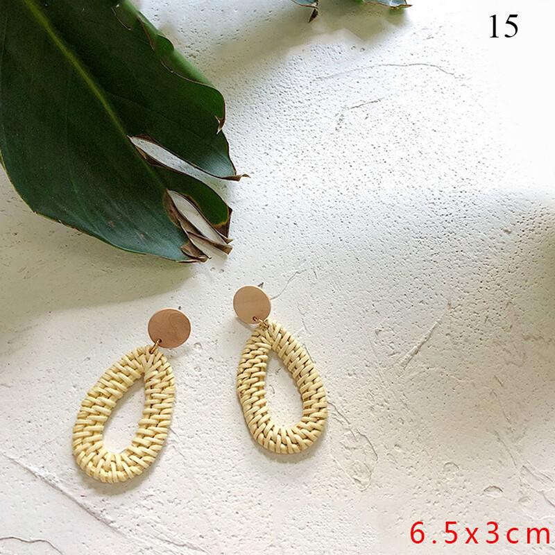 Ear Studs Wood Beaded Drop Dangle Earrings Rattan Earring Retro Ear Hook Jewelry