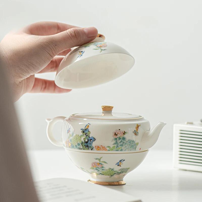 One Pot Two Cups Kung Fu Tea Set Portable Camping Travelling Tea Set Outdoor Ceramic Tea Cup Set White Porcelain Snap Cups