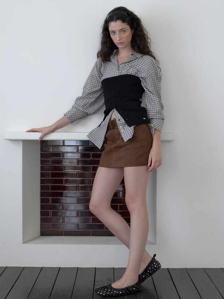 Elssibeui Loose-Fit Check Shirt_Beige