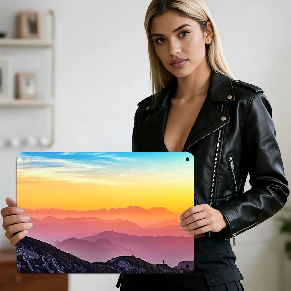 HD Metal Tin Sign Deadvlei Desert Landscape with Skeleton Trees Red Sand Dunes and Deep Blue Sky Striking Namibian Arid Scenery