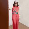 2 Pcs/Set Women Top Pants Set Flower Printing Elastic Waist Casual Sleeveless Loose Daily Wear Round Neck Plus Size Lady Vest
