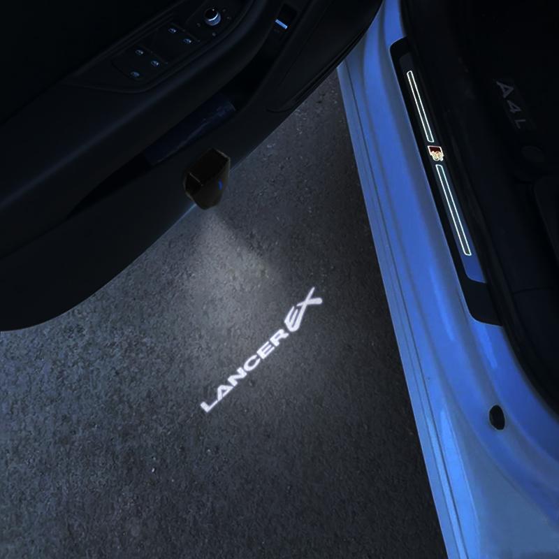 2PCS For Mitsubishi Ralli Art Lancer EX Pajero Outlander ASX Eclipse Cross Logo USB Car Door LED HD Courtesy Welcome Lights