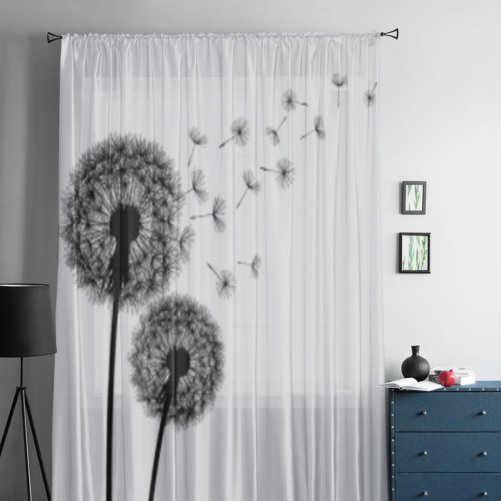 Black Dandelions Sheer Curtains For Living Room Modern Fashion Valance Curtains For Kitchen Tulle Curtains