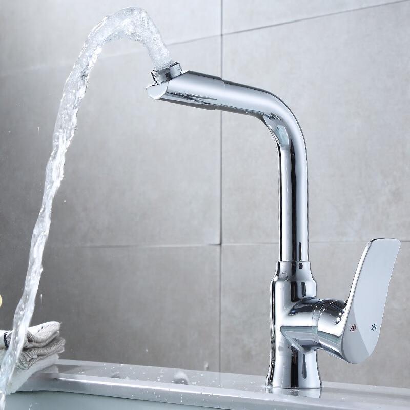 TLXT Brass Wall-Mounted Swivel Kitchen Faucet with Pull-Out Sprayer