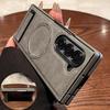 Retro Leather Hidden Tripod Phone Case For Samsung Galaxy Z Fold 7 6 5 4 3 Magnetic Wireless Charging Lens Fall Prevention Cover