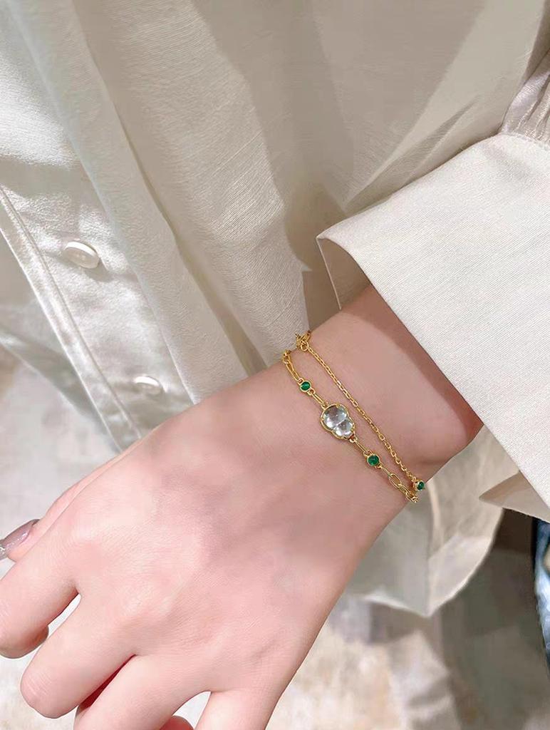 Chinese Style Double-Layer Gourd Bracelet: Women's National Style with Imitation Chalcedony Beads