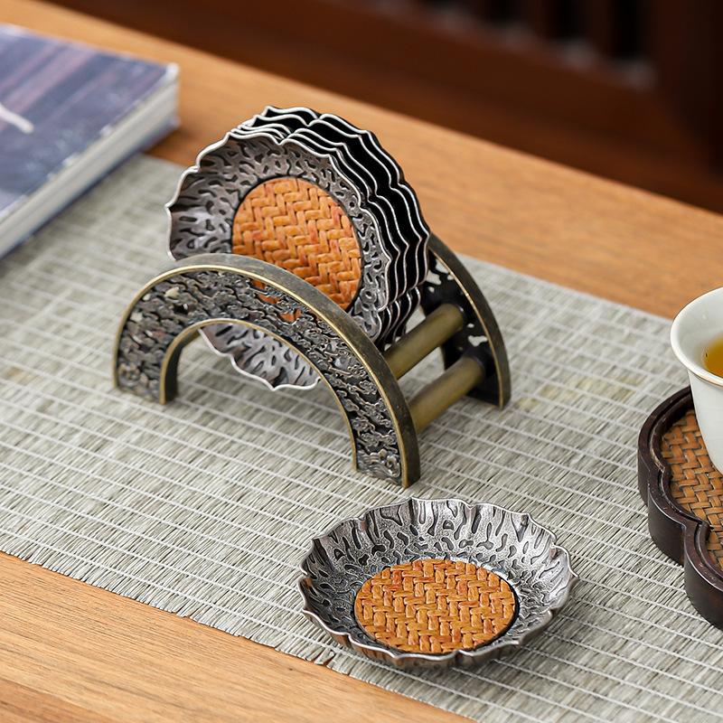 1Pc Cup Mat Woven Rattan Coaster Tea Ceremony Accessories Modern Home Decor Chinese Style Gongfu Teaset Unique Gift