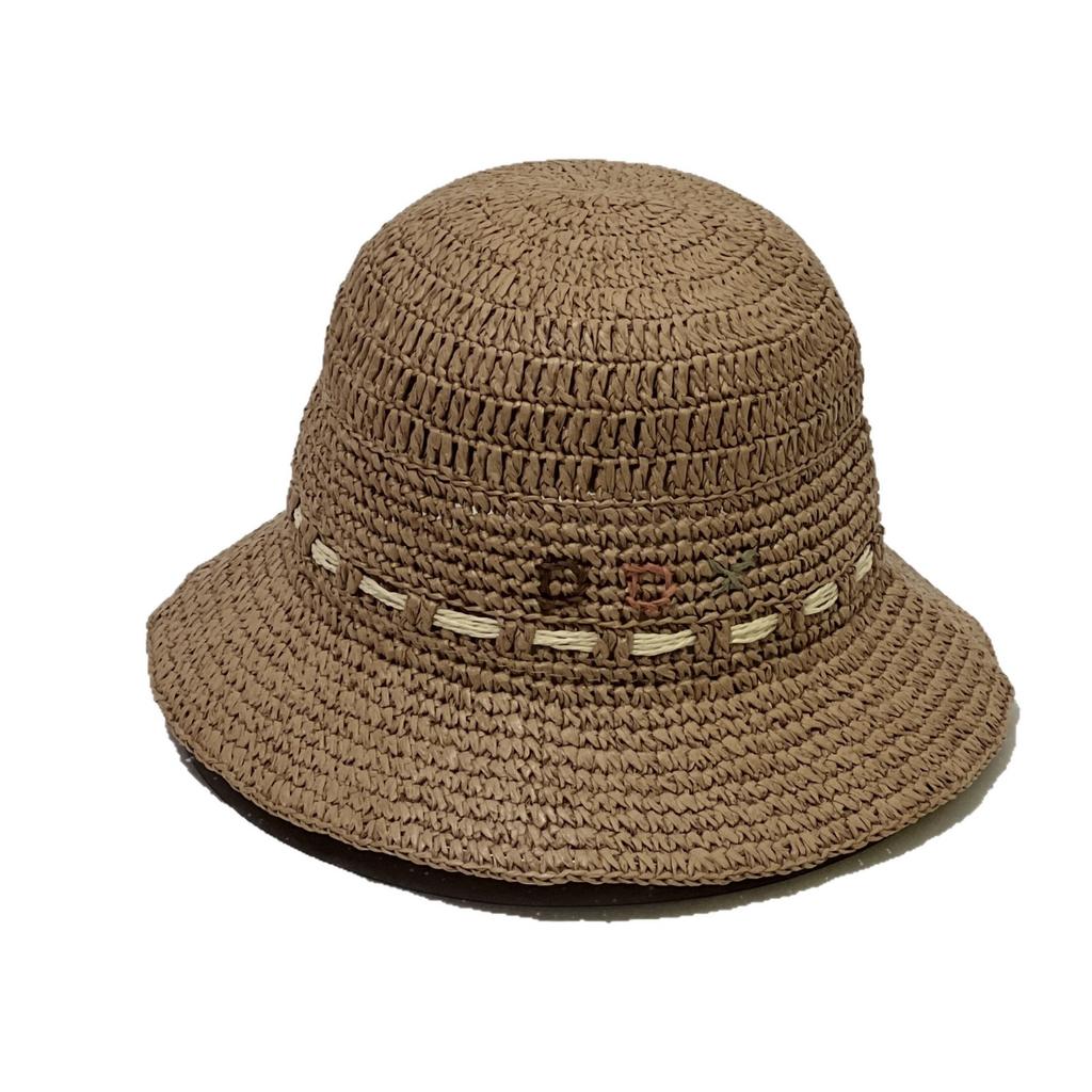 Ethnic Style Shell Decorative Straw Bucket Hat Women's Spring Seaside Vacation Breathable Hollow Straw Hat Sun Hat