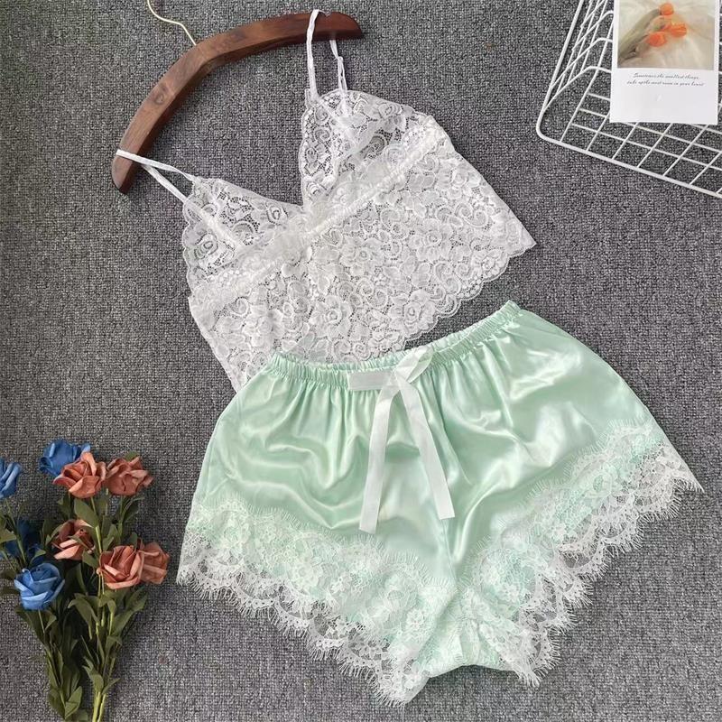 Women's Lace Pajama Set Export Sexy Elegant Pullover Lace Sleeveless Lace Suspenders Pajamas