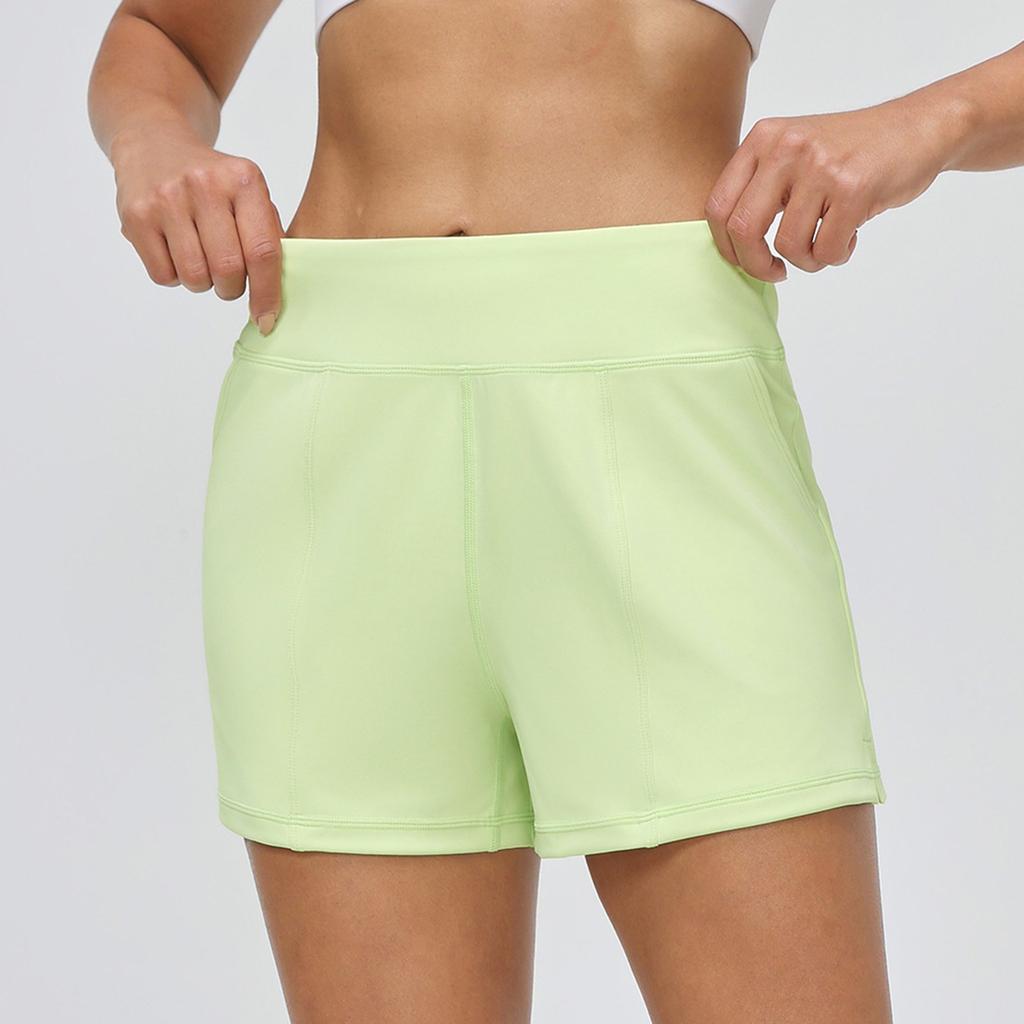 Damen High Waist Knielange Shorts mit Taschen für Damen Yoga Walking Laufen Sport Gym Shorts