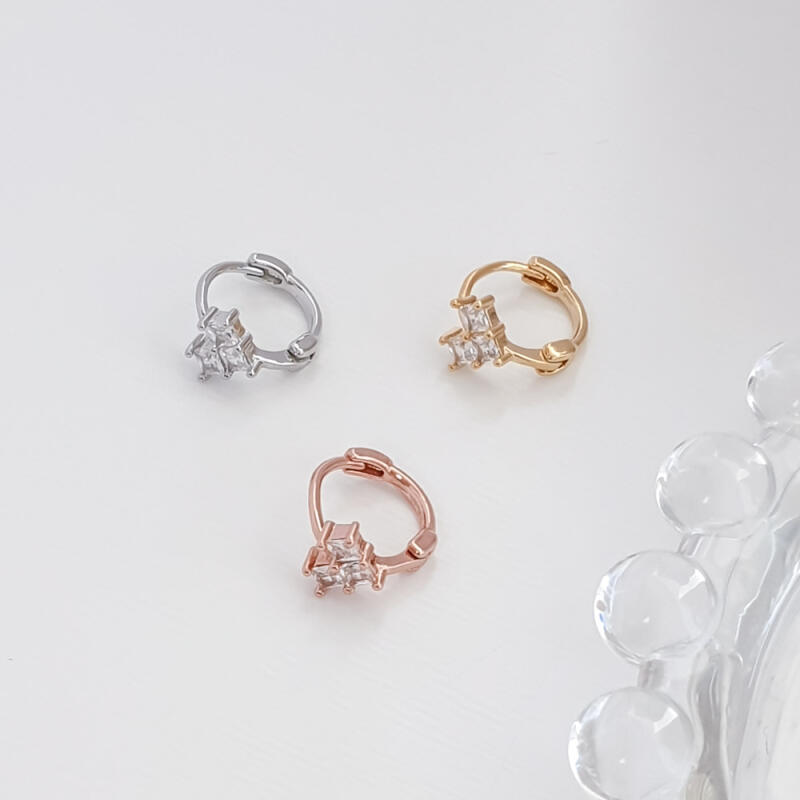 

Heart Mini Rhombus Cubic One-Touch Ring Nickel-Free Earrings (1 Pair) rose gold