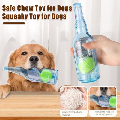 Dog Water Bottle Toy Interactive Dog Chew Toy Plastic Squeaky Bottle Teething Toy with Tennis
