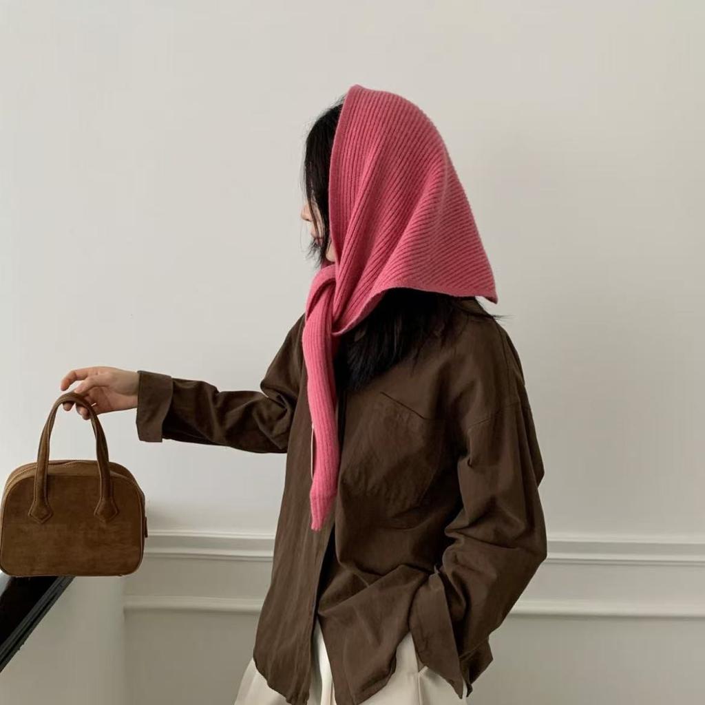 Early Autumn Atmosphere Knitted Large Version Triangle Scarf Dual Purpose Shawl Scarf All in One Versatile Neck Protection Hat for Women