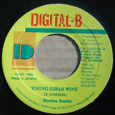 7inch Record SHABBA RANKS - Young Girls Wine NONE Digital-B 1990 Jamaica Reggae, Ska & Dub Used