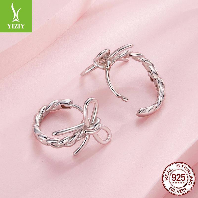 Woven Bow Ear Buckle Ladies, Sweet Girly Heart S925 Sterling Silver Full Body Earrings Earrings