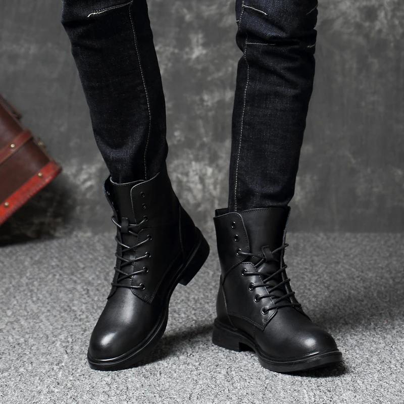 Fashion Genuine Leather Boots Mens High Quality Non-Slip Hiking Boot For Men Black Sewing Boots Men Shoes Plus Size 36-50