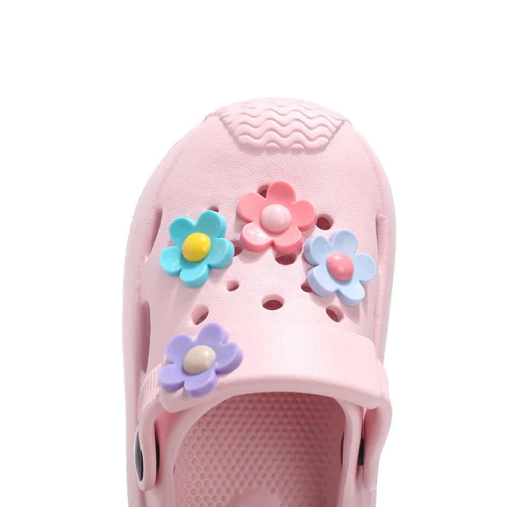 New Flower Flat Solid Non-Slip Sandals Summer Children's Shoes For Girls Casual Soft PVC Beach Sandal Quick-drying Outdoor Shoes