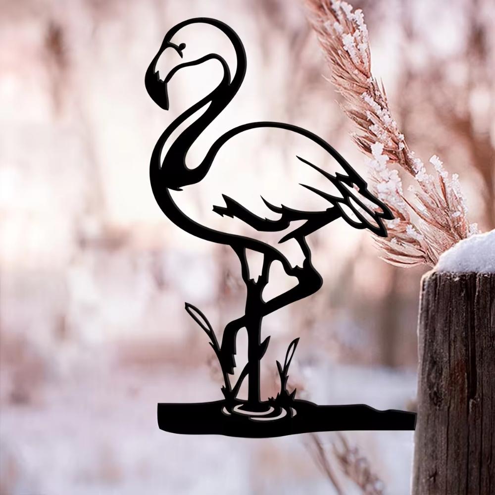 Metal Flamingo Bird Sign Cutout - Rustic Outdoor Home Garden Decor. A Wonderful Housewarming Gift for Patio and Lawn Decoration