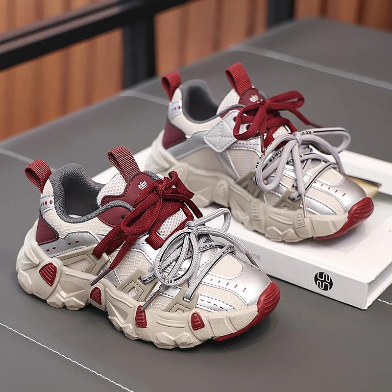 

Детские кроссовки с толстой мягкой подошвой, спортивная обувь для студентов, красивая мода 2024 года, новые модные кроссовки для мальчиков и девочек, универсальные, нескользящие 26 вино красного