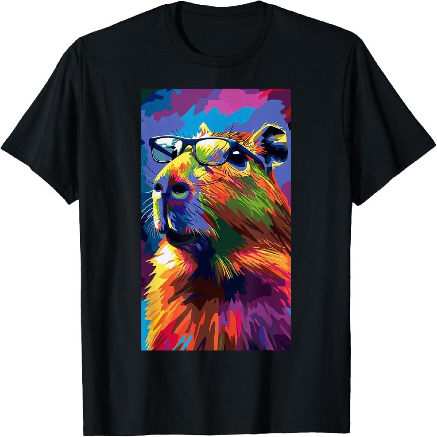 Pop-Art Portrait Capybara Animal Cartoon Comic T-Shirt S